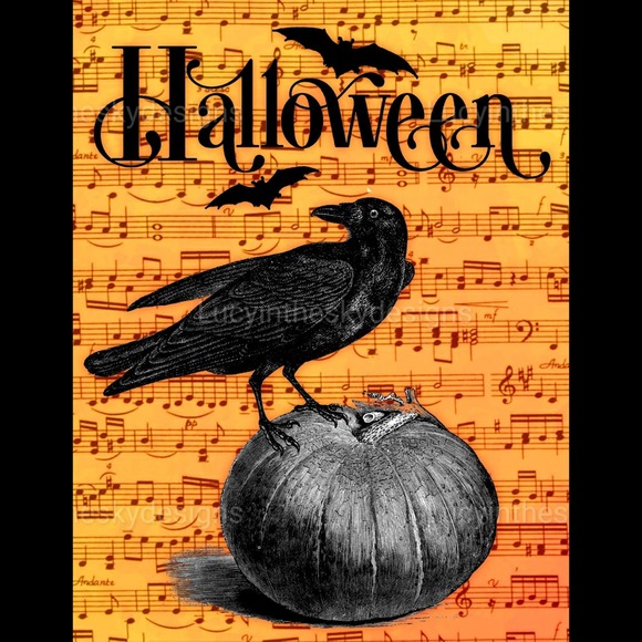 Halloween Raven Pumpkin Art Print Home Decor 8.5x11 - Picture 2 of 4